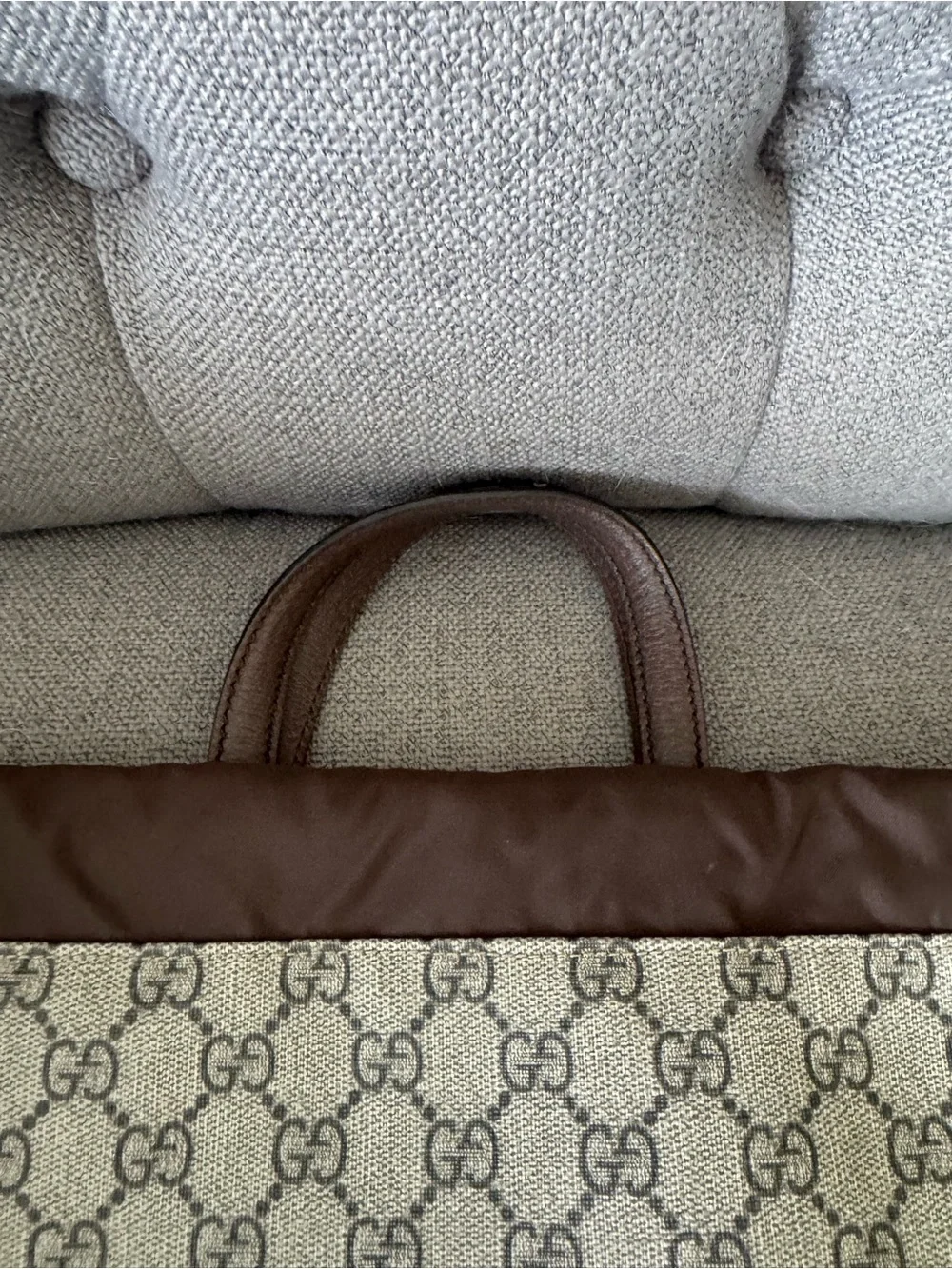Gucci Beige GG Canvas Backpack with Yellow Corners and Brown Trim